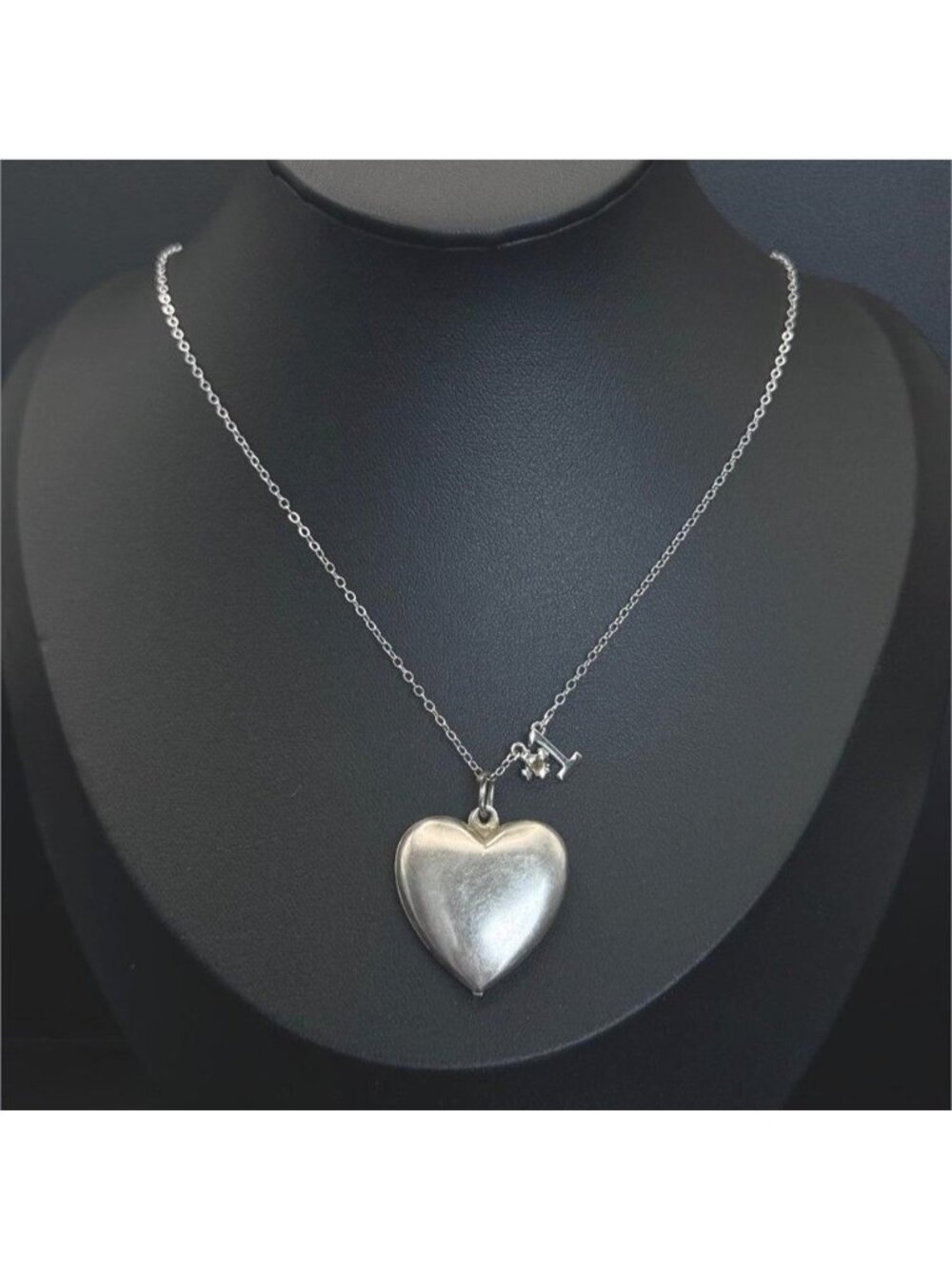 Sterling Silver Large Puffed Heart Pendant Necklace 15"